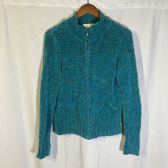 COLDWATER CREEK blue green speckled full zip up cardigan sweater S (6-8) - Picture 1 of 11